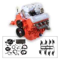 63 Fuelie Crate Engine, LS3 495 HP, painted orange with cast finish SB Chevy Val