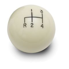 SHIFT KNOB SOLID RESIN 2" ROUND IVORY 4 SPEED REVERSE DOWN LEFT