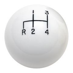 SHIFT KNOB SOLID RESIN 2" ROUND WHITE 4 SPEED REVERSE DOWN LEFT
